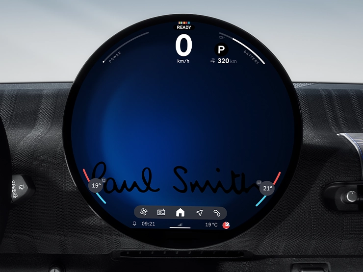 Detail view of the MINI Paul Smith Edition Dashboard and Display.